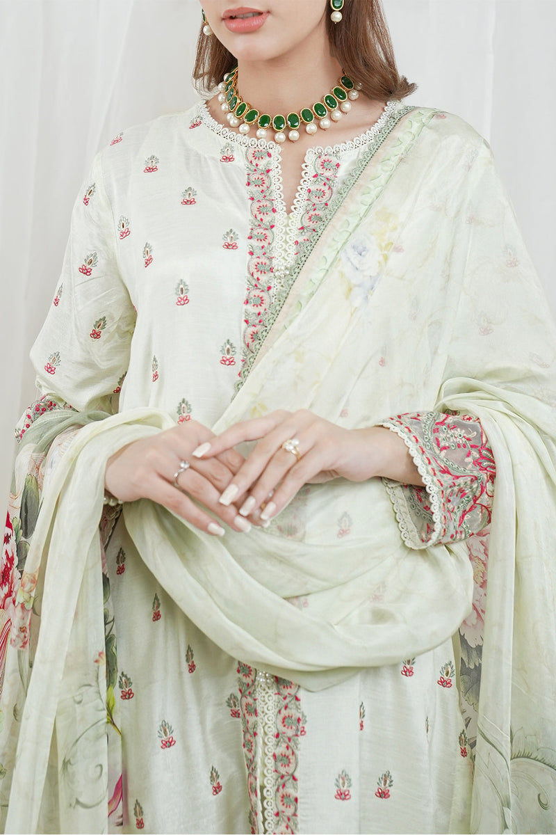 Zaaviay Embroidered Raw Silk Stitched 3 Piece Suit ZV21E 04-ORHNI main image 1