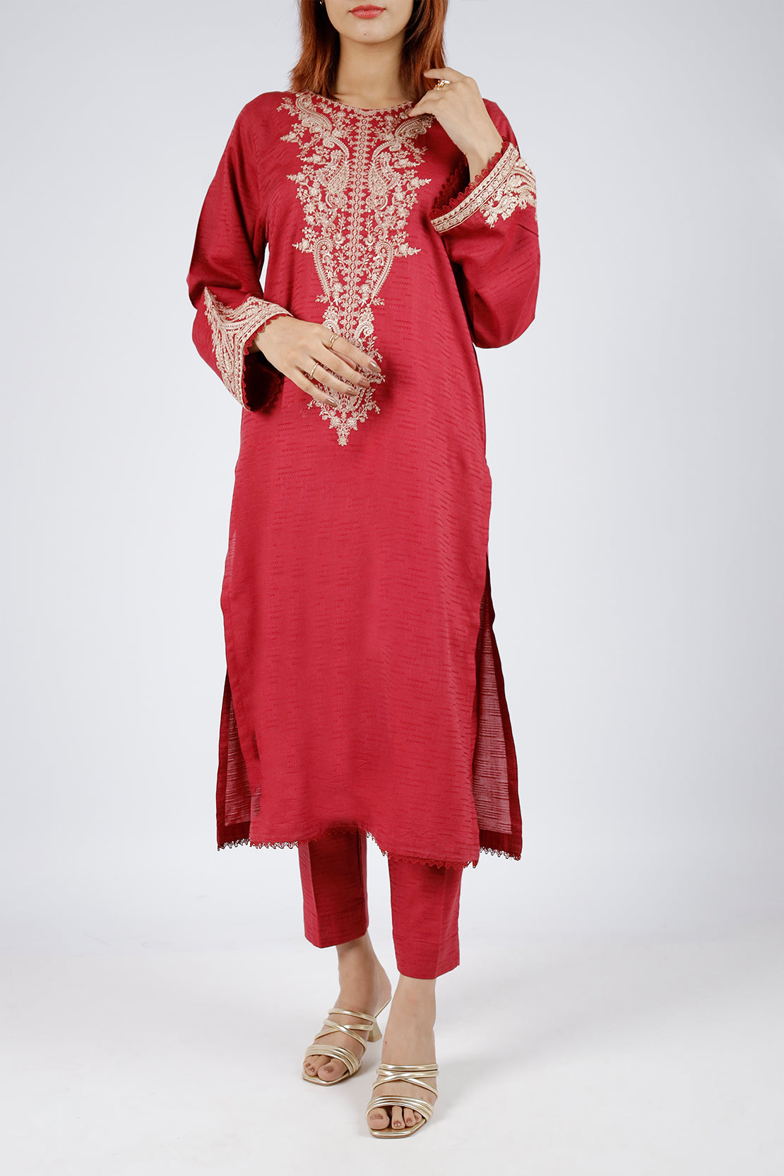 Embroidered Cotton Jacquard Stitched 2 Piece (Shirt/Trouser