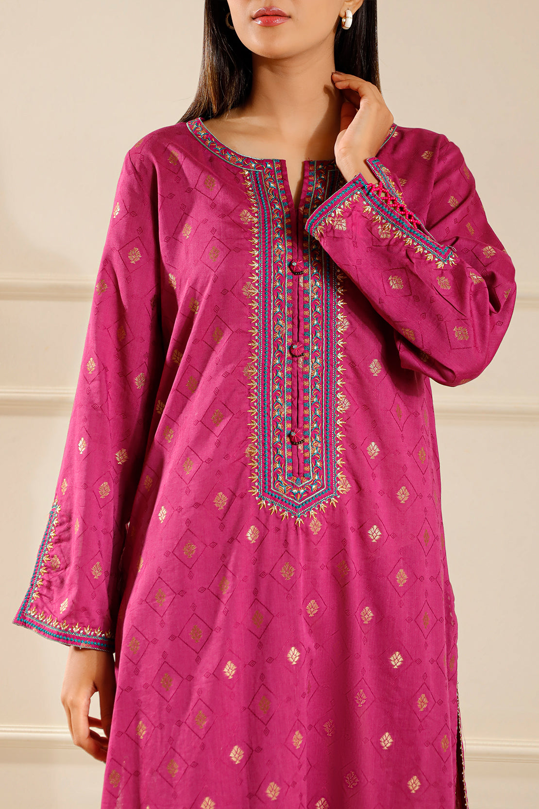Embroidered Cotton Jacquard Stitched 2 Piece (Shirt/Trouser