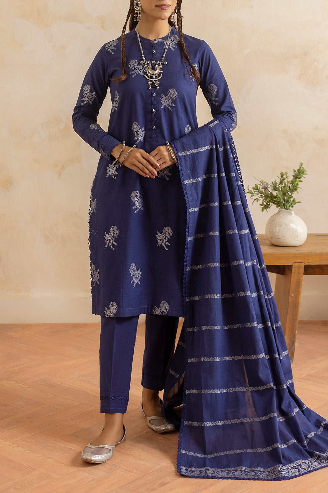 saya様　トップス　カラーBLUE Unstitched Cotton Jacquard 2 Piece (Shirt/Trouser) – SAYA USA