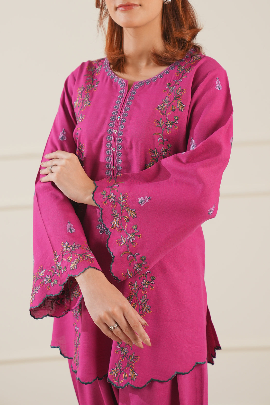 Solid Embroidered Cotton Viscose Stitched 3 Piece – SAYA USA