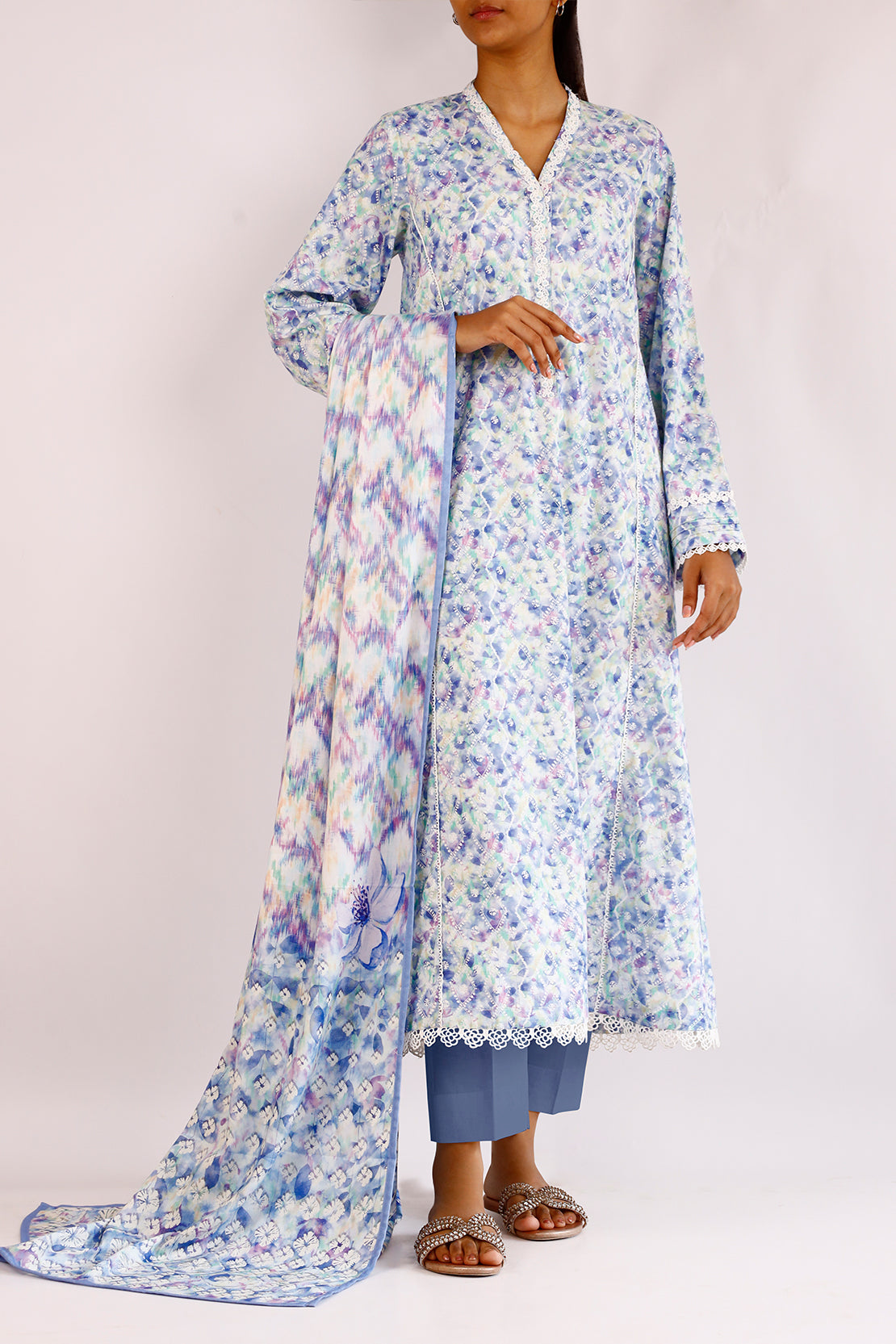arabic linen dress Teal Blue Elegance: Linen Wrap Dress with Shawl Collars, Full Sleeves & Waist Tie Kuttons